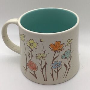Floral Ceramic Mug with Teal Interior